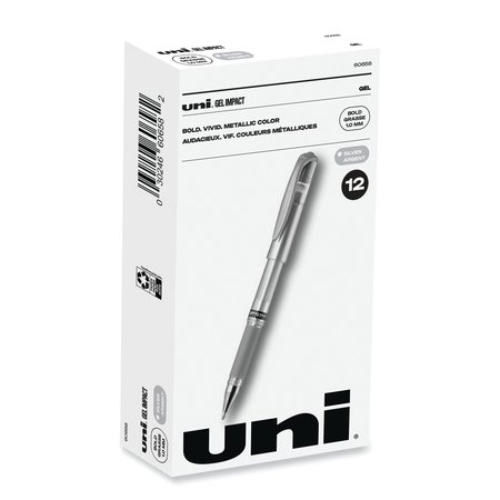 SANFORD uni-ball Stick Gel Pen, Medium 1mm, Silver Metallic Ink, Silver Barrel 60658